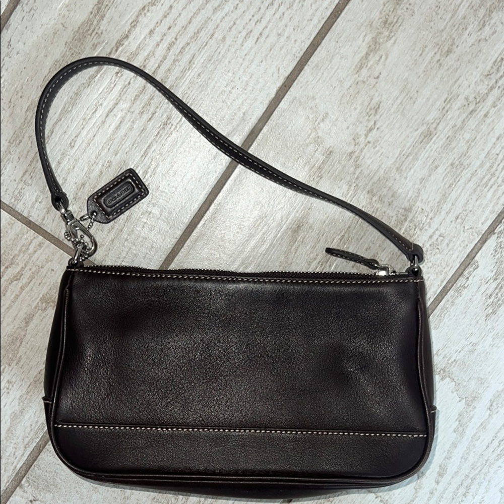 Coach Dark Brown Leather Wristlet